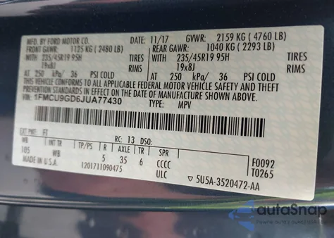 2018 Ford Escape Se from USA, damaged, VIN 1FMCU9GD6JUA77430